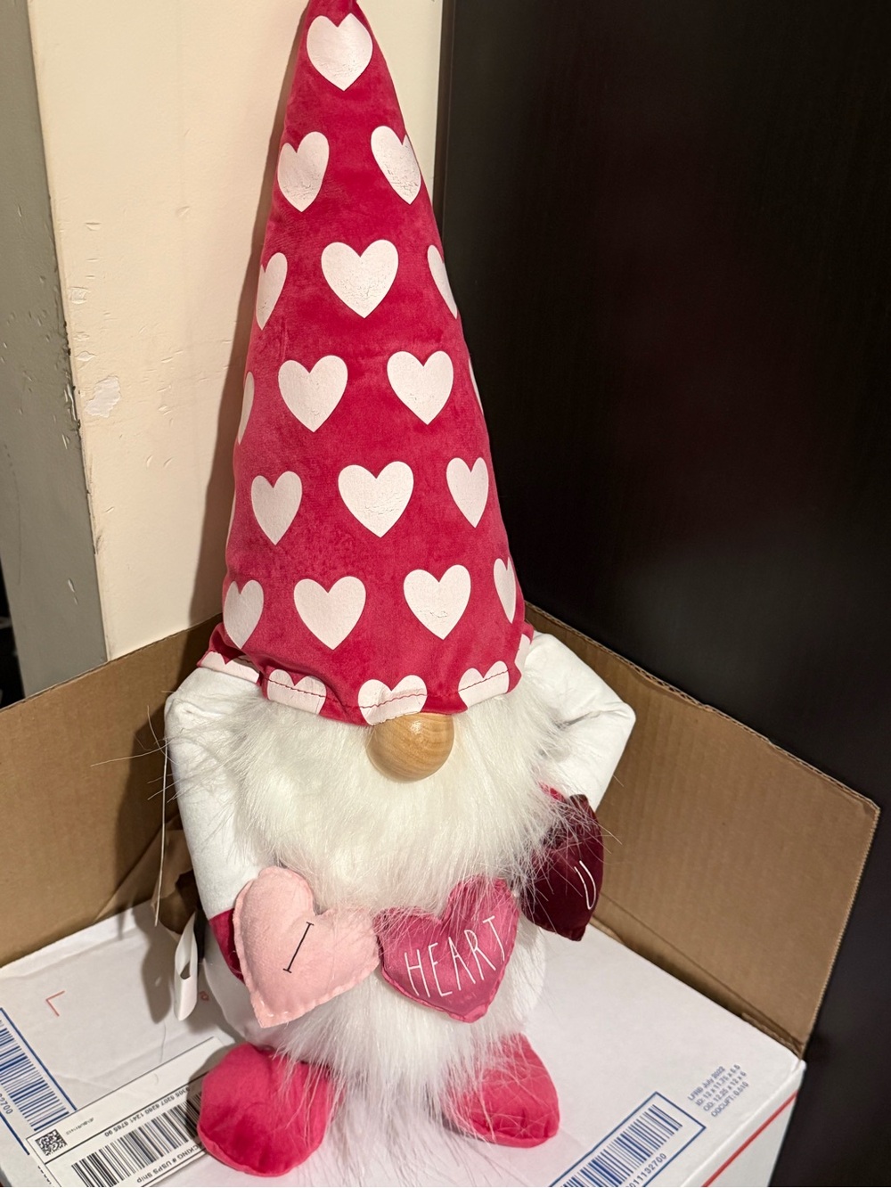 Rae Dunn Pink & White Valentine Gnome Plush Sitter